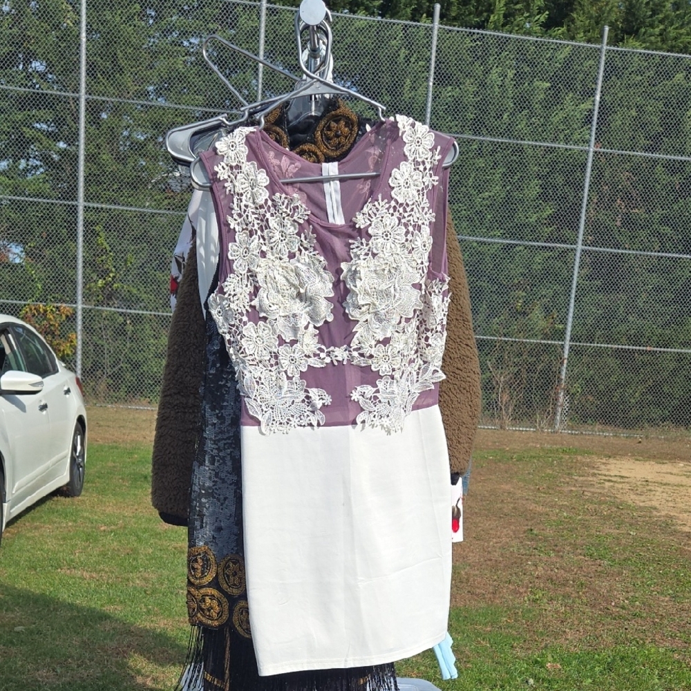 Elegant Purple and White Midi Dress